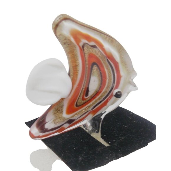 Handcrafted Glass Fish Pendant Figurine Abstract Orange Black Pattern White Fins - Picture 5 of 7
